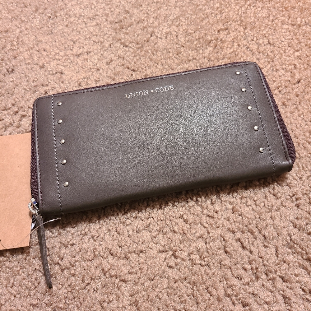 Union Code Dark Brown & Silver Studded Genuine Leather RFID Women's Wallet
